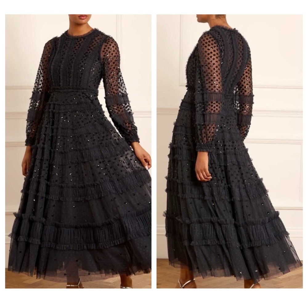 Needle & Thread Dot Shimmer Ankle Gown Black Size US 16
